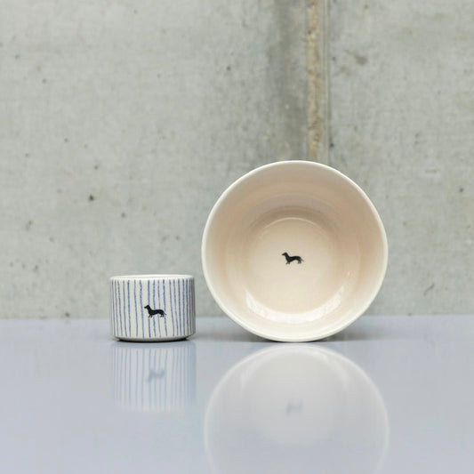 Set misky a kalíšku Modrý pruhovaný jezevčík